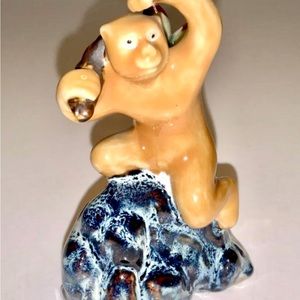 Vintage Adorable Asian Porcelain Monkey With Coconut Figurine